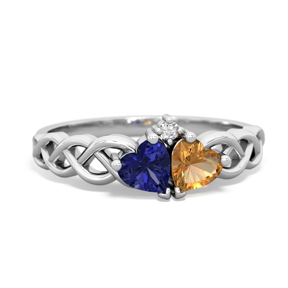 Lab Sapphire Heart To Heart Braid 14K White Gold ring R5870