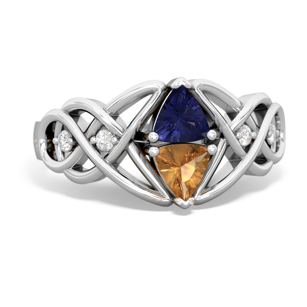 Lab Sapphire Keepsake Celtic Knot 14K White Gold ring R5300