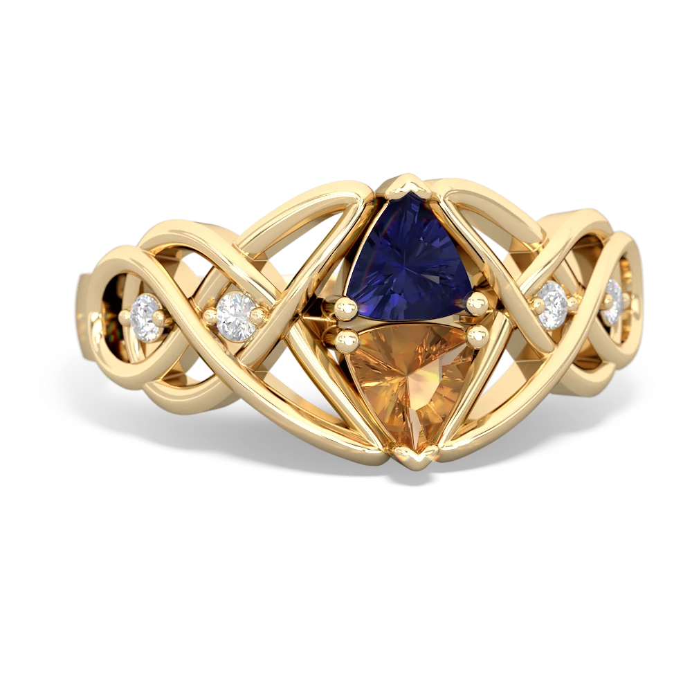 Lab Sapphire Keepsake Celtic Knot 14K Yellow Gold ring R5300