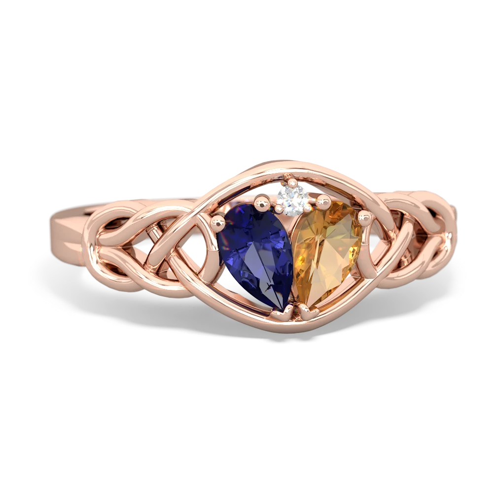 Lab Sapphire Celtic Love Knot 14K Rose Gold ring R5420