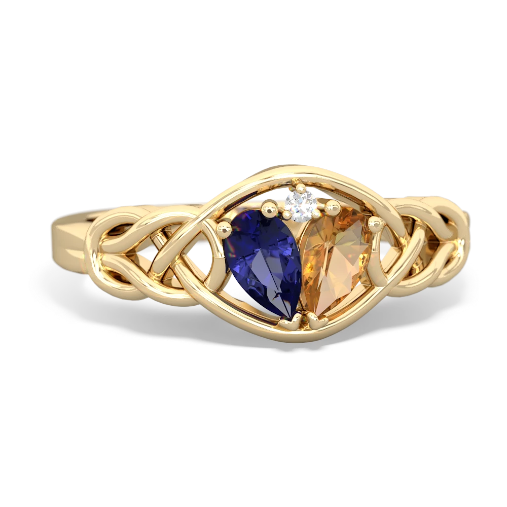 Lab Sapphire Celtic Love Knot 14K Yellow Gold ring R5420