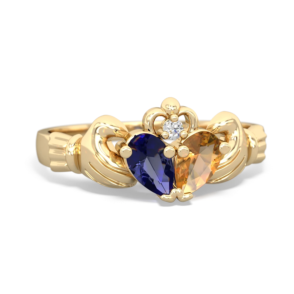 Lab Sapphire 'Our Heart' Claddagh 14K Yellow Gold ring R2388