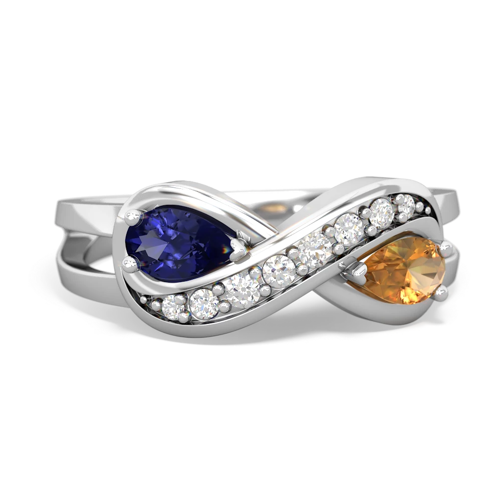 Lab Sapphire Diamond Infinity 14K White Gold ring R5390