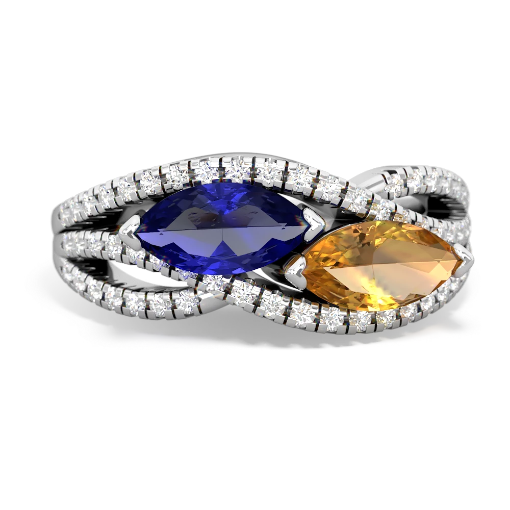 Lab Sapphire Diamond Rivers 14K White Gold ring R3070