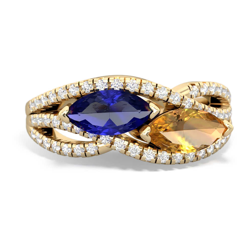 Lab Sapphire Diamond Rivers 14K Yellow Gold ring R3070