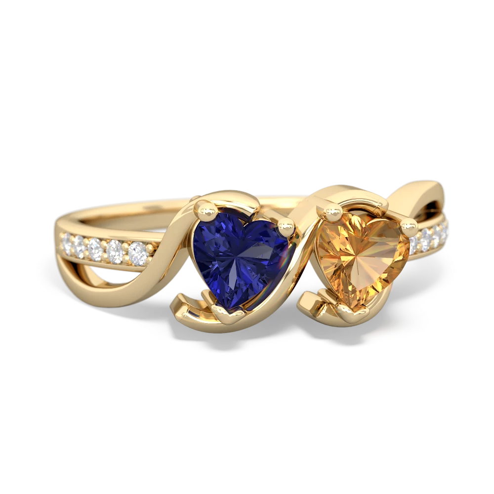 Lab Sapphire Side By Side 14K Yellow Gold ring R3090