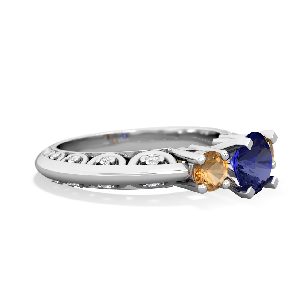 Lab Sapphire Art Deco Eternal Embrace Engagement 14K White Gold ring C2003