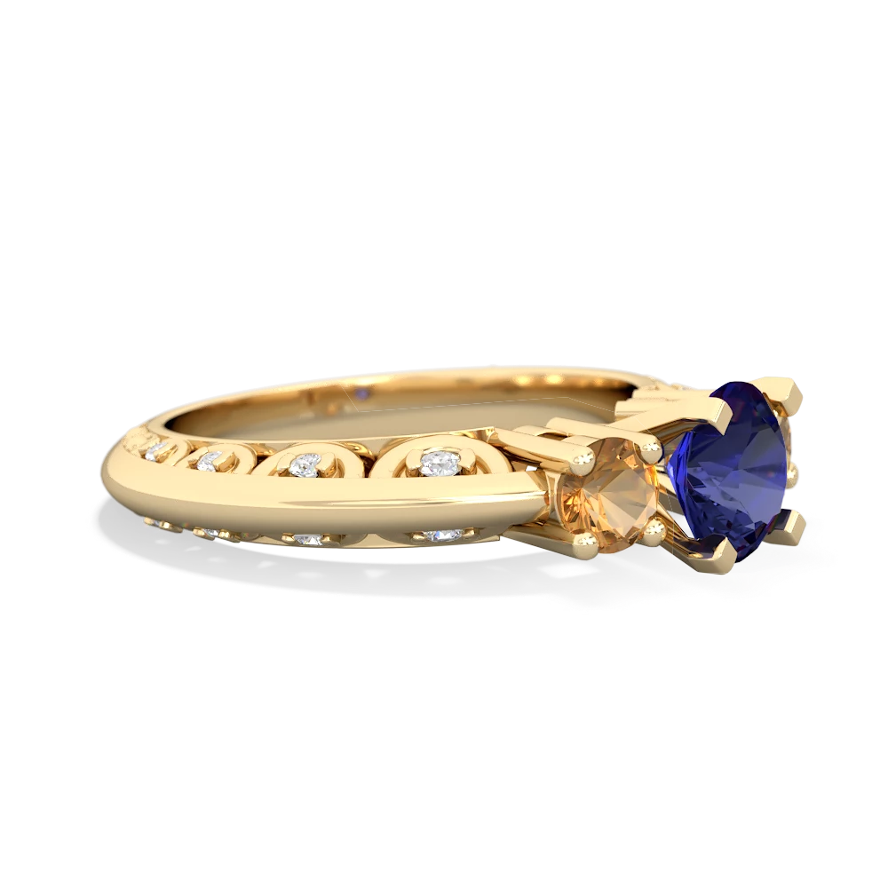 Lab Sapphire Art Deco Eternal Embrace Engagement 14K Yellow Gold ring C2003