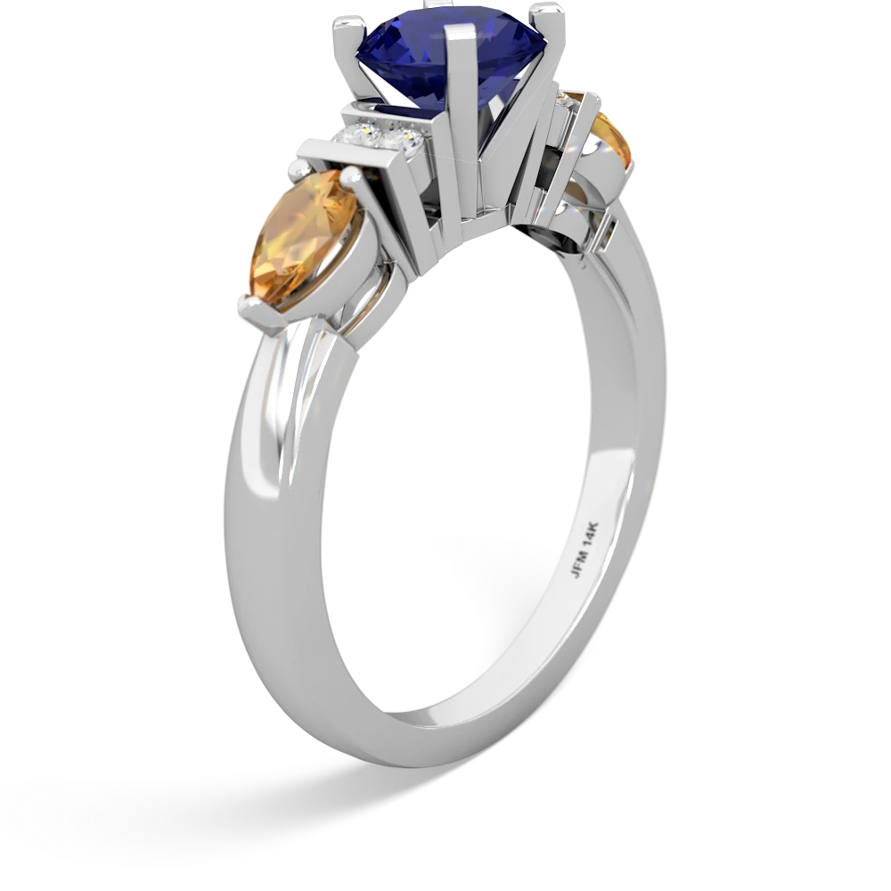 Lab Sapphire 6Mm Round Eternal Embrace Engagement 14K White Gold ring R2005