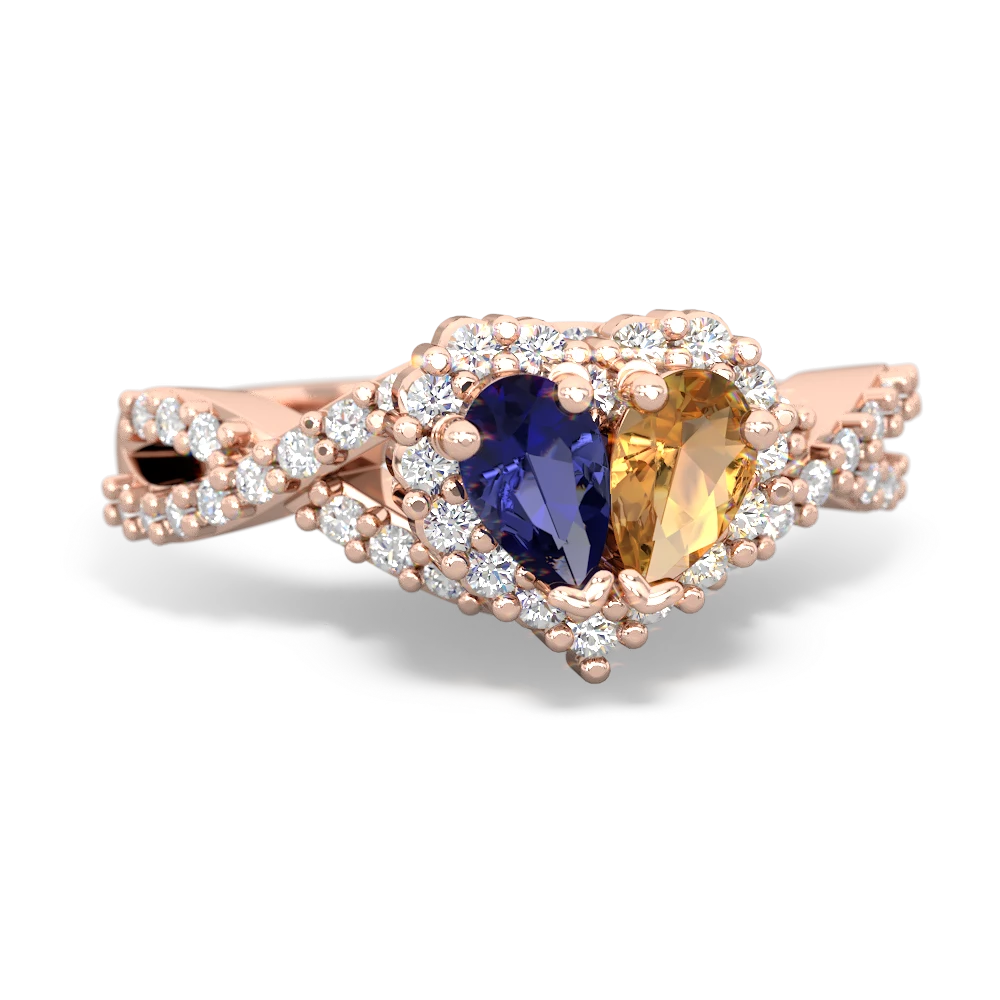 Lab Sapphire Diamond Twist 'One Heart' 14K Rose Gold ring R2640HRT