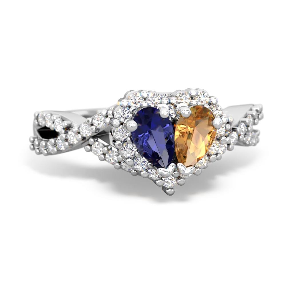 Lab Sapphire Diamond Twist 'One Heart' 14K White Gold ring R2640HRT