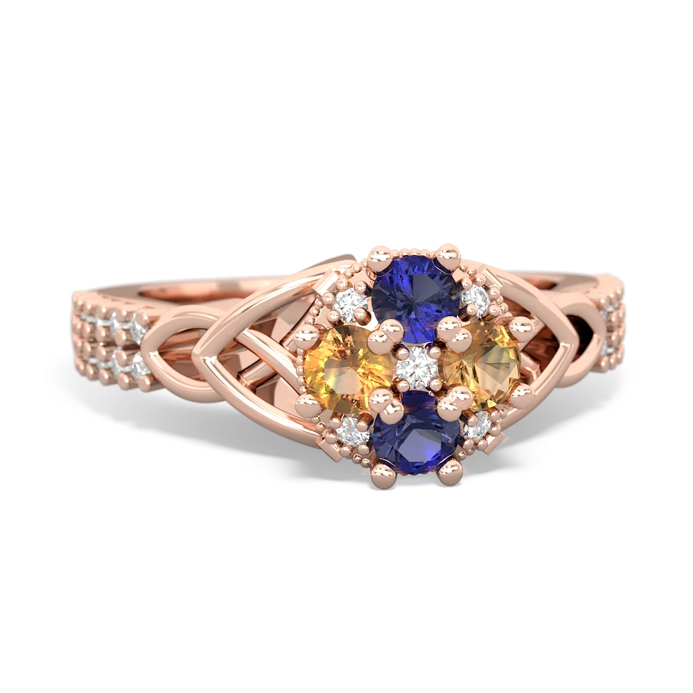 Lab Sapphire Celtic Knot Cluster Engagement 14K Rose Gold ring R26443RD