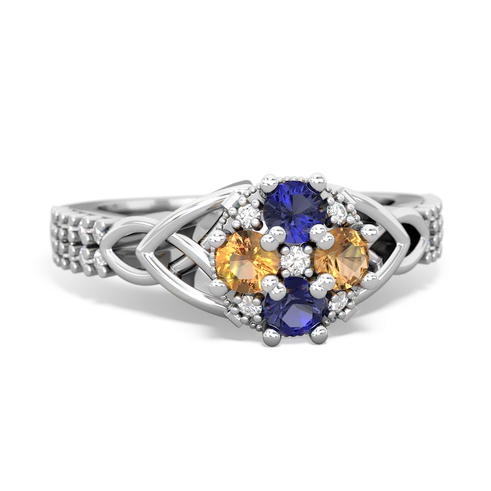 Lab Sapphire Celtic Knot Cluster Engagement 14K White Gold ring R26443RD