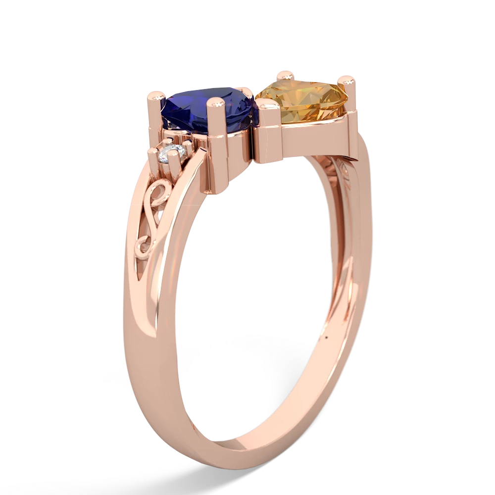 Lab Sapphire Snuggling Hearts 14K Rose Gold ring R2178