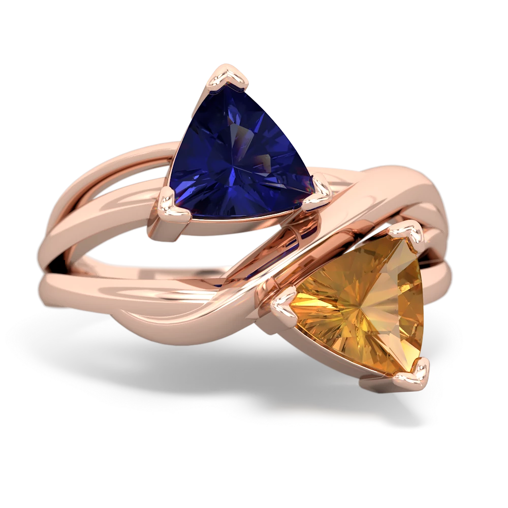 Lab Sapphire Split Band Swirl 14K Rose Gold ring R2341