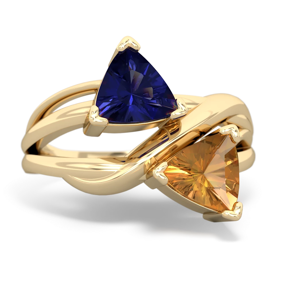 Lab Sapphire Split Band Swirl 14K Yellow Gold ring R2341