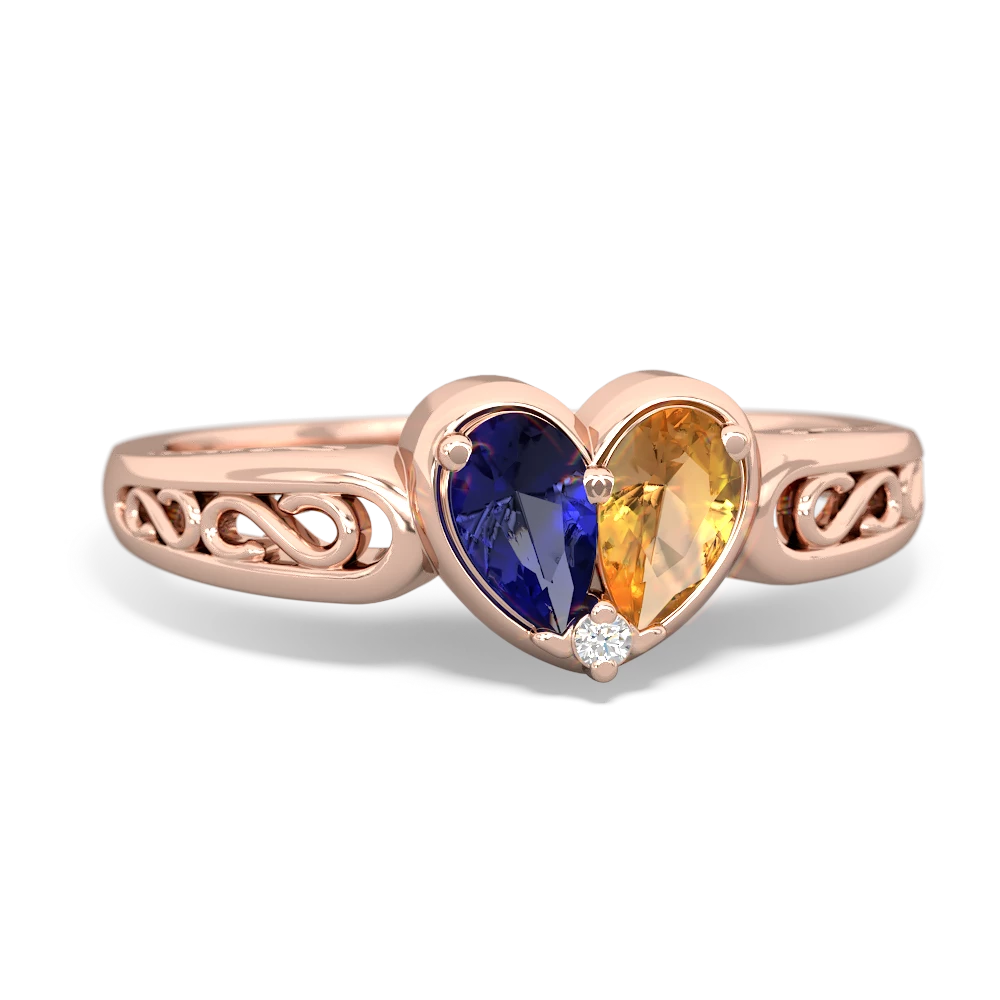 Lab Sapphire Filligree 'One Heart' 14K Rose Gold ring R5070