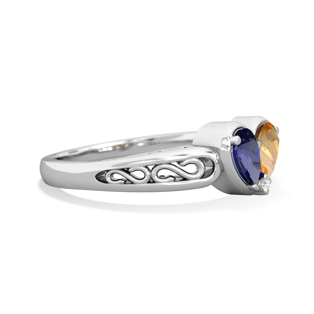 Lab Sapphire Filligree 'One Heart' 14K White Gold ring R5070