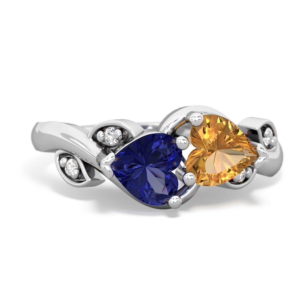 Lab Sapphire Floral Elegance 14K White Gold ring R5790