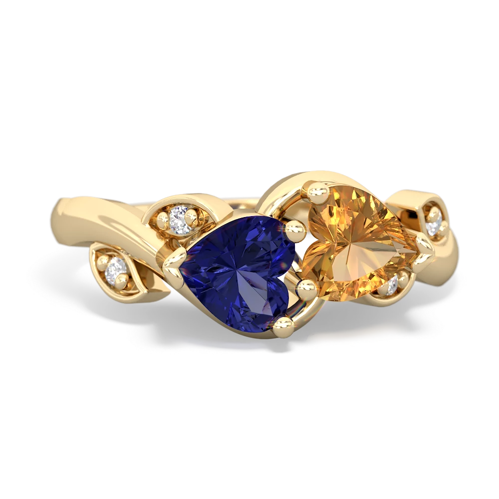 Lab Sapphire Floral Elegance 14K Yellow Gold ring R5790