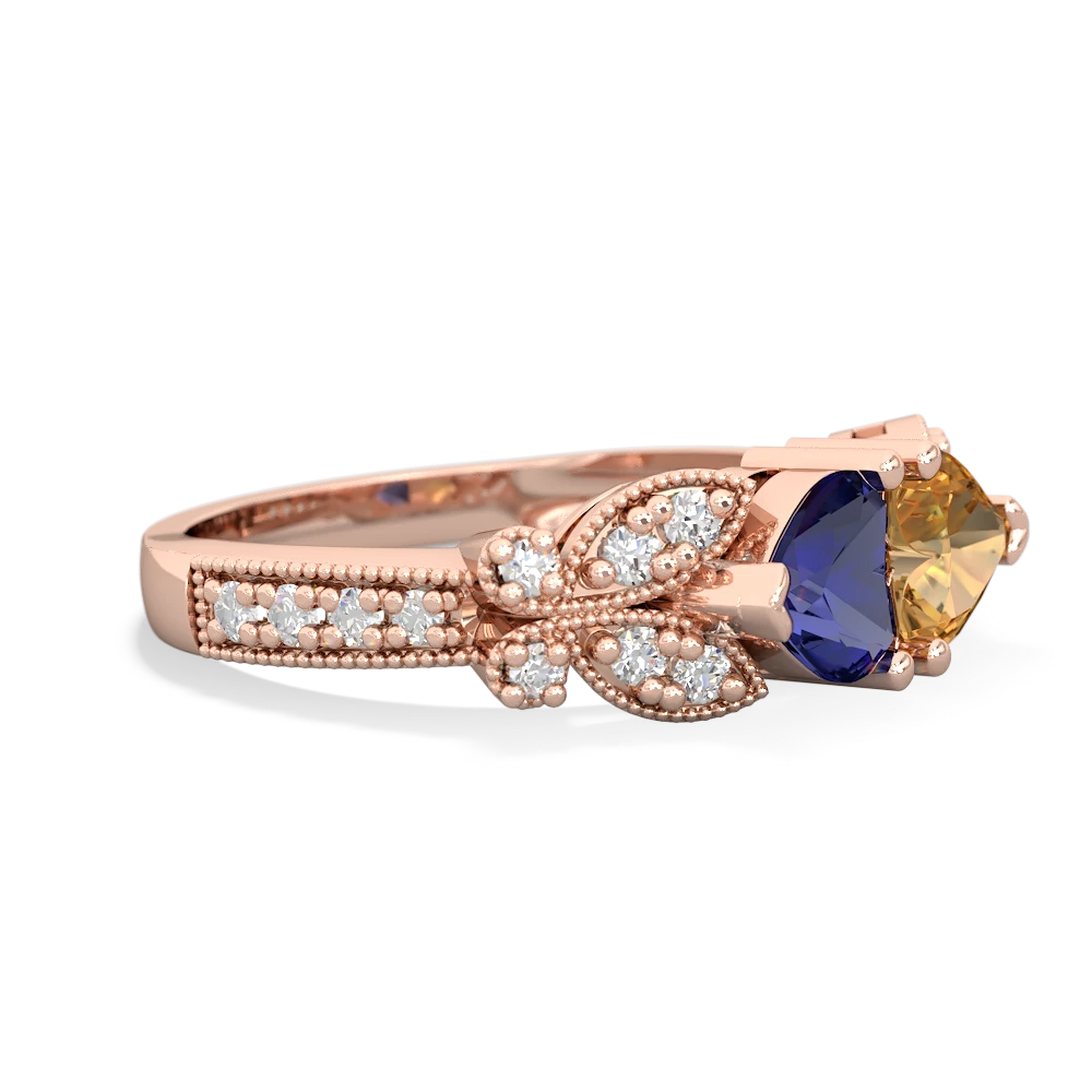 Lab Sapphire Diamond Butterflies 14K Rose Gold ring R5601