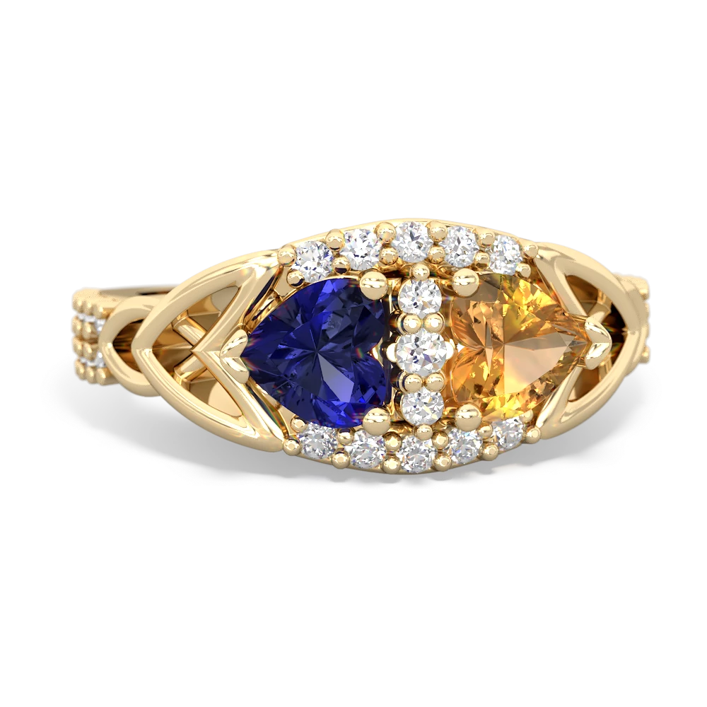 Lab Sapphire Sparkling Celtic Knot 14K Yellow Gold ring R2645