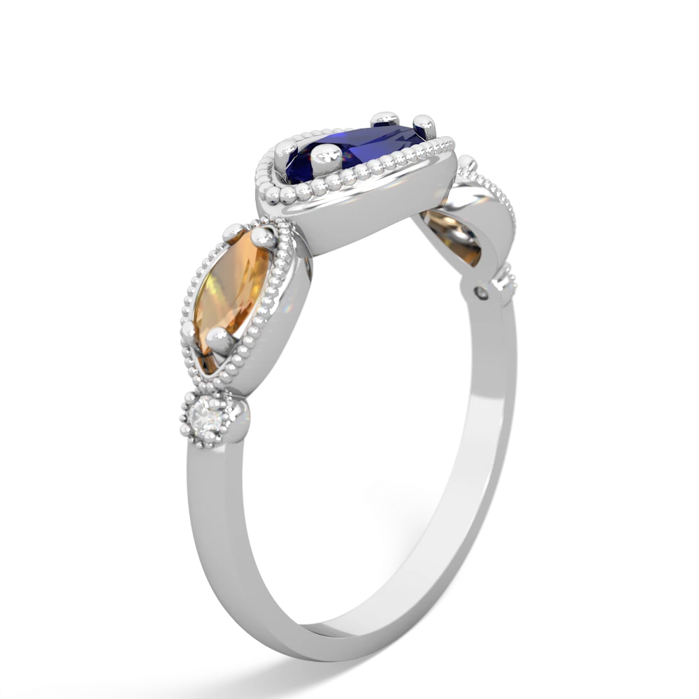 Lab Sapphire Milgrain Marquise 14K White Gold ring R5700