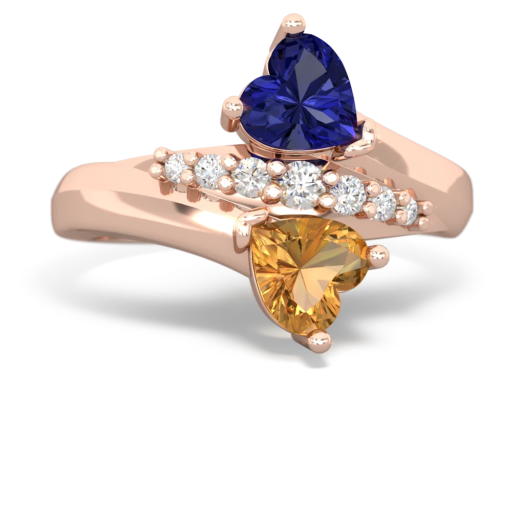 Lab Sapphire Heart To Heart 14K Rose Gold ring R2064