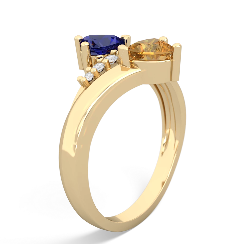 Lab Sapphire Heart To Heart 14K Yellow Gold ring R2064