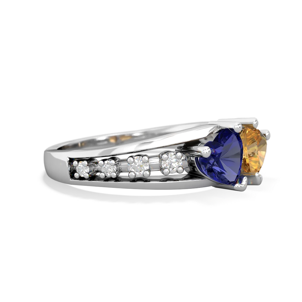 Lab Sapphire Heart To Heart 14K White Gold ring R3342