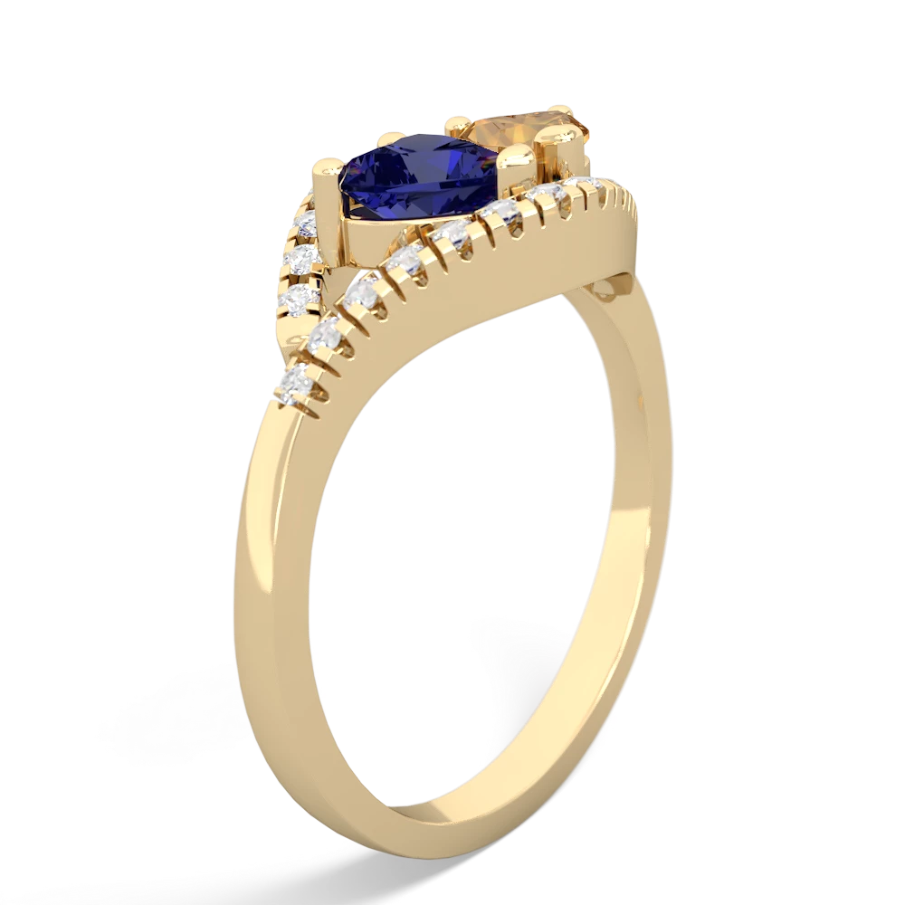 Lab Sapphire Mother And Child 14K Yellow Gold ring R3010