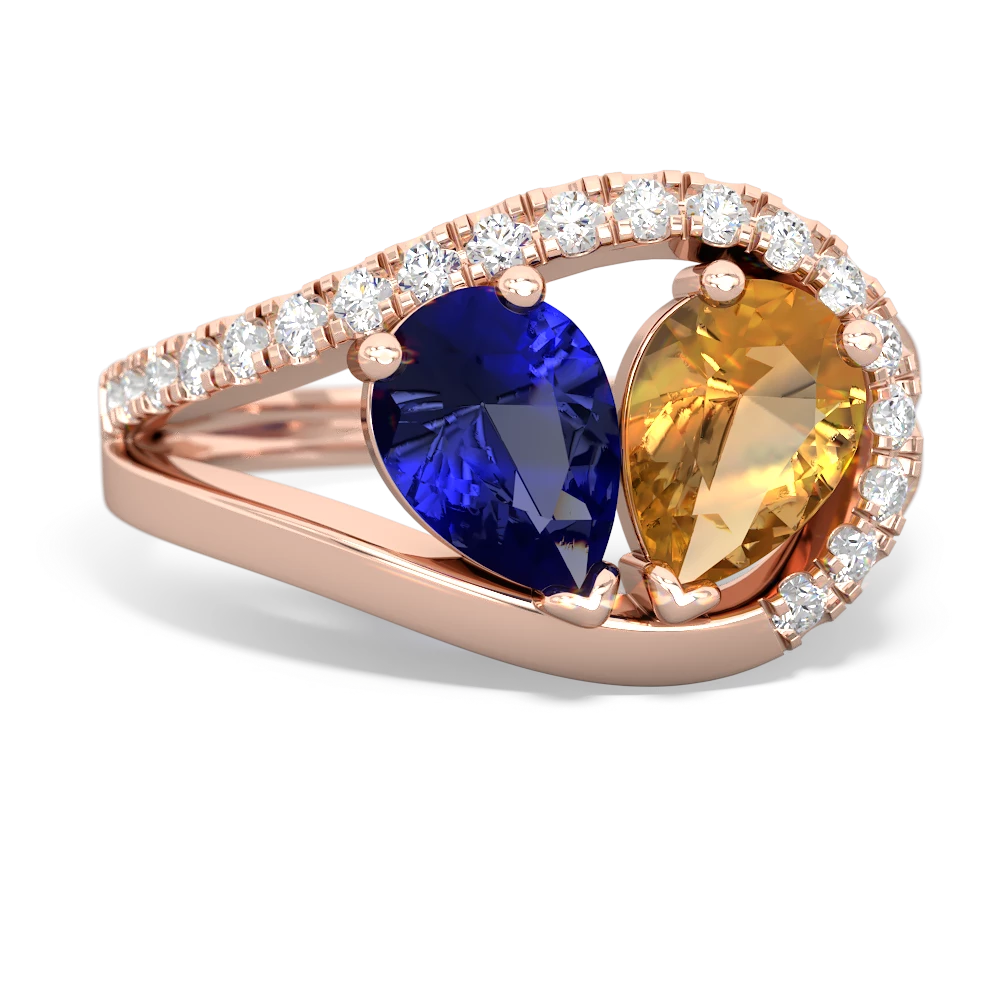 Lab Sapphire Nestled Heart Keepsake 14K Rose Gold ring R5650