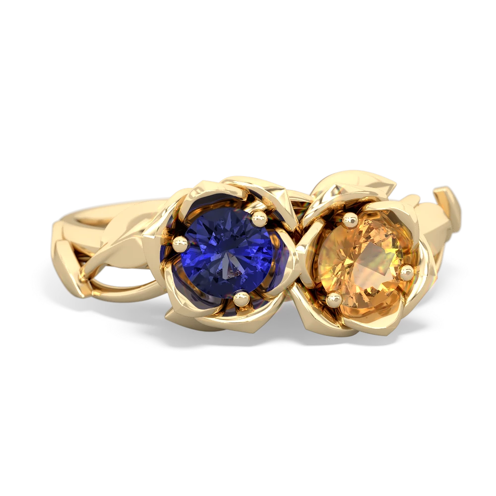 Lab Sapphire Rose Garden 14K Yellow Gold ring R5510