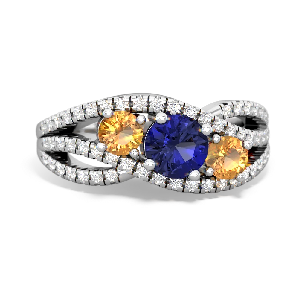 Lab Sapphire Three Stone Aurora 14K White Gold ring R3080