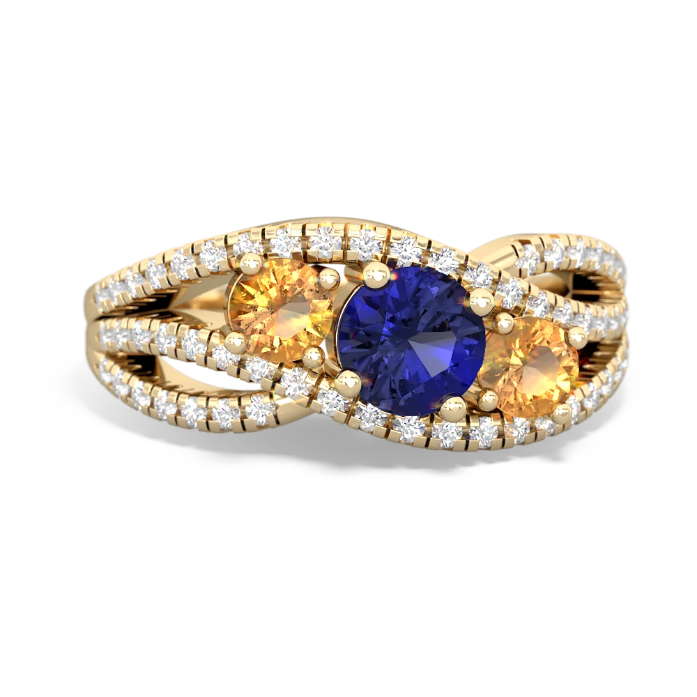 Lab Sapphire Three Stone Aurora 14K Yellow Gold ring R3080