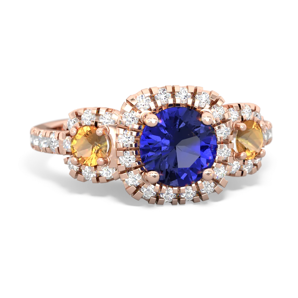 Lab Sapphire Regal Halo 14K Rose Gold ring R5350