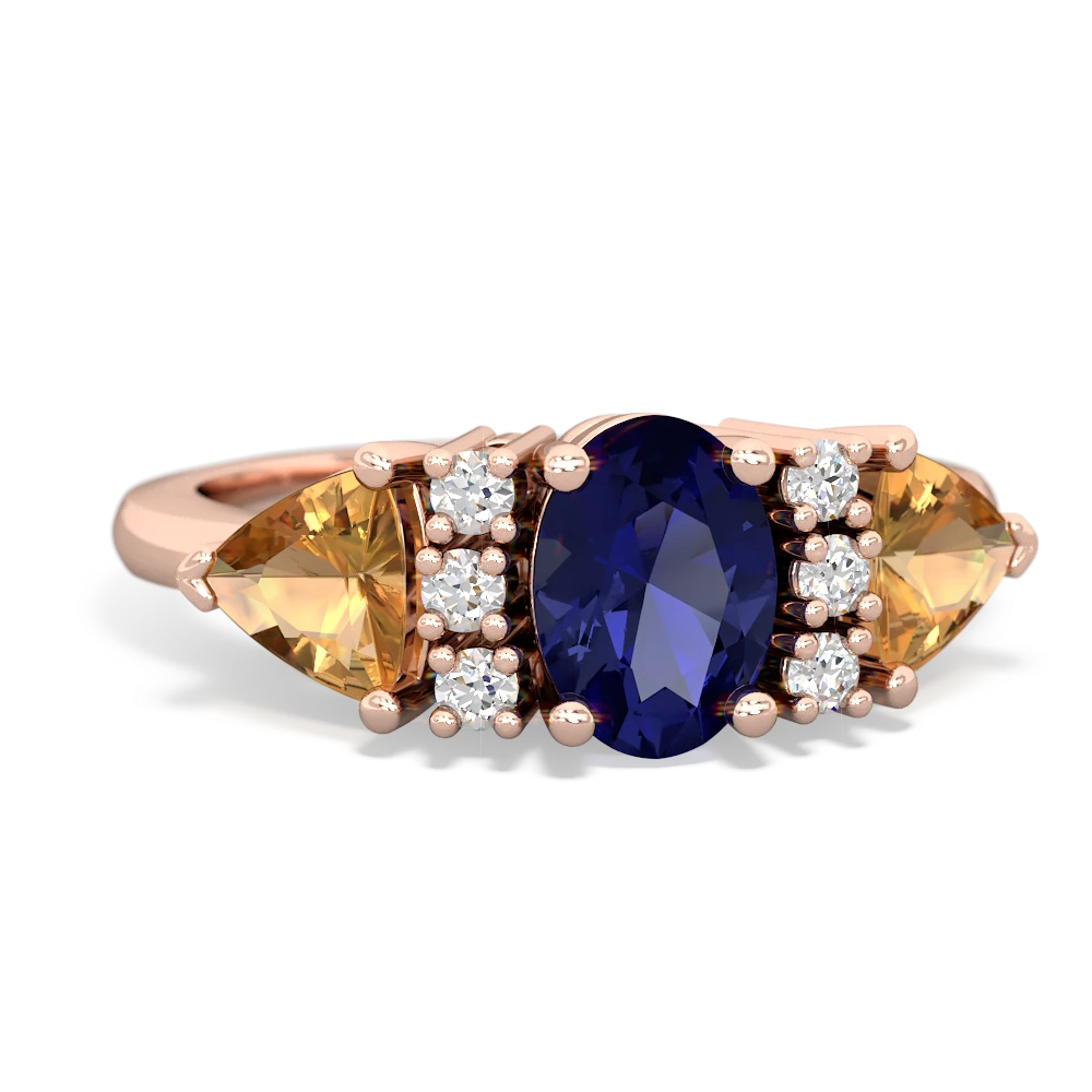 Lab Sapphire Antique Style Three Stone 14K Rose Gold ring R2186