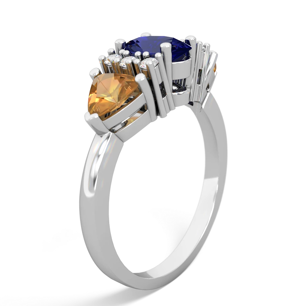 Lab Sapphire Antique Style Three Stone 14K White Gold ring R2186