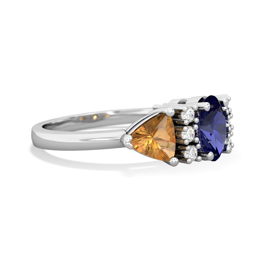 Lab Sapphire Antique Style Three Stone 14K White Gold ring R2186