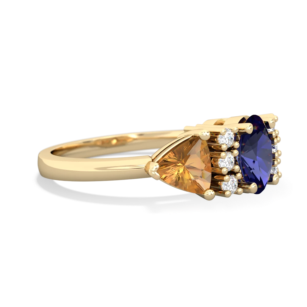 Lab Sapphire Antique Style Three Stone 14K Yellow Gold ring R2186