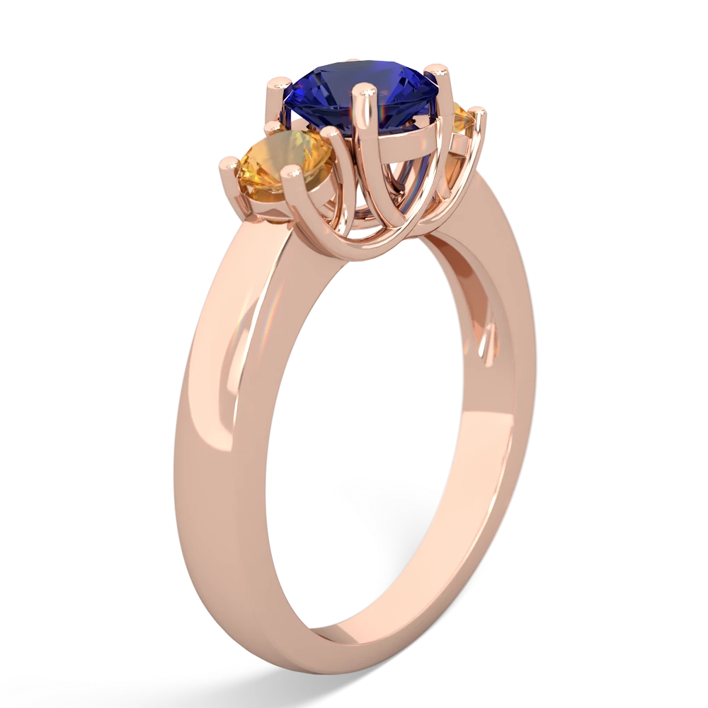 Lab Sapphire Three Stone Round Trellis 14K Rose Gold ring R4018