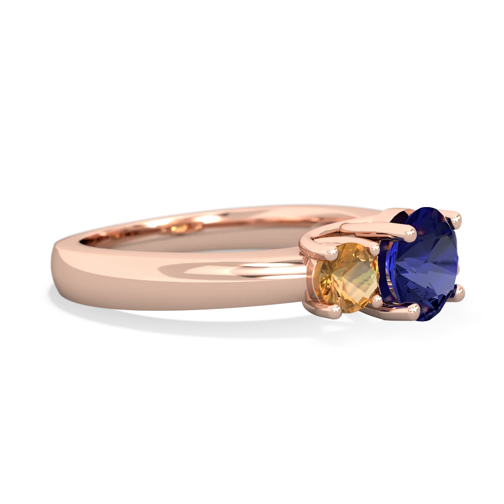 Lab Sapphire Three Stone Round Trellis 14K Rose Gold ring R4018