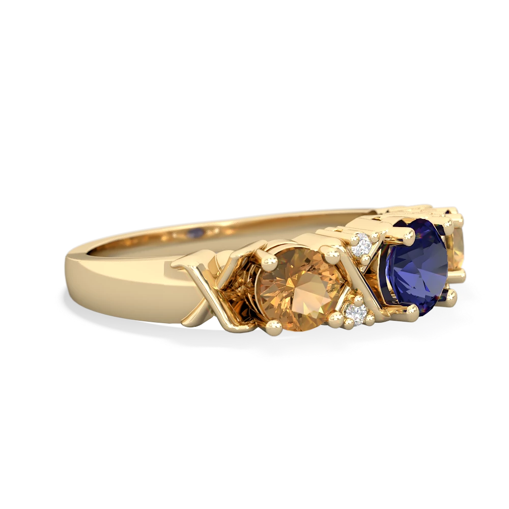 Lab Sapphire Hugs And Kisses 14K Yellow Gold ring R5016