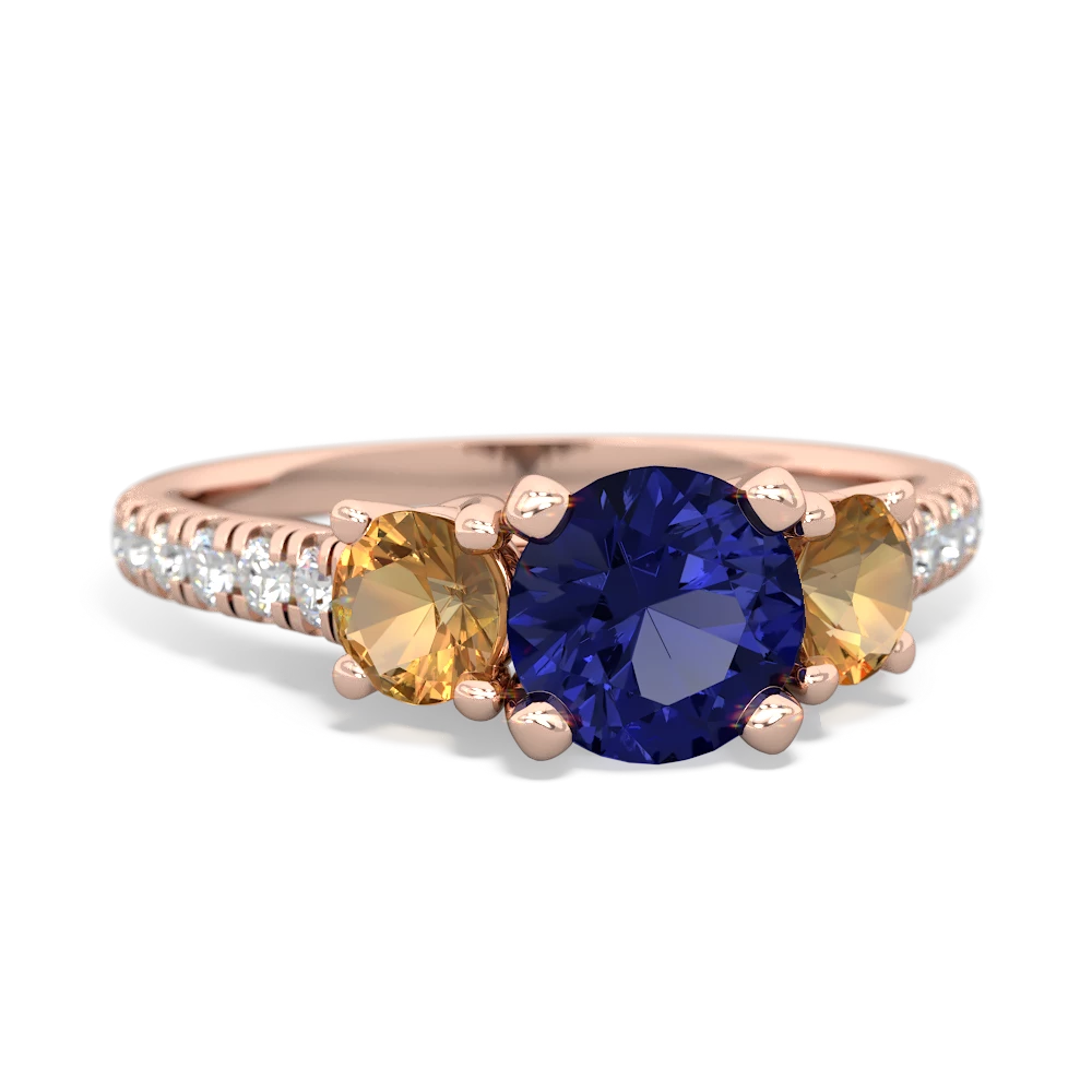 Lab Sapphire Pave Trellis 14K Rose Gold ring R5500