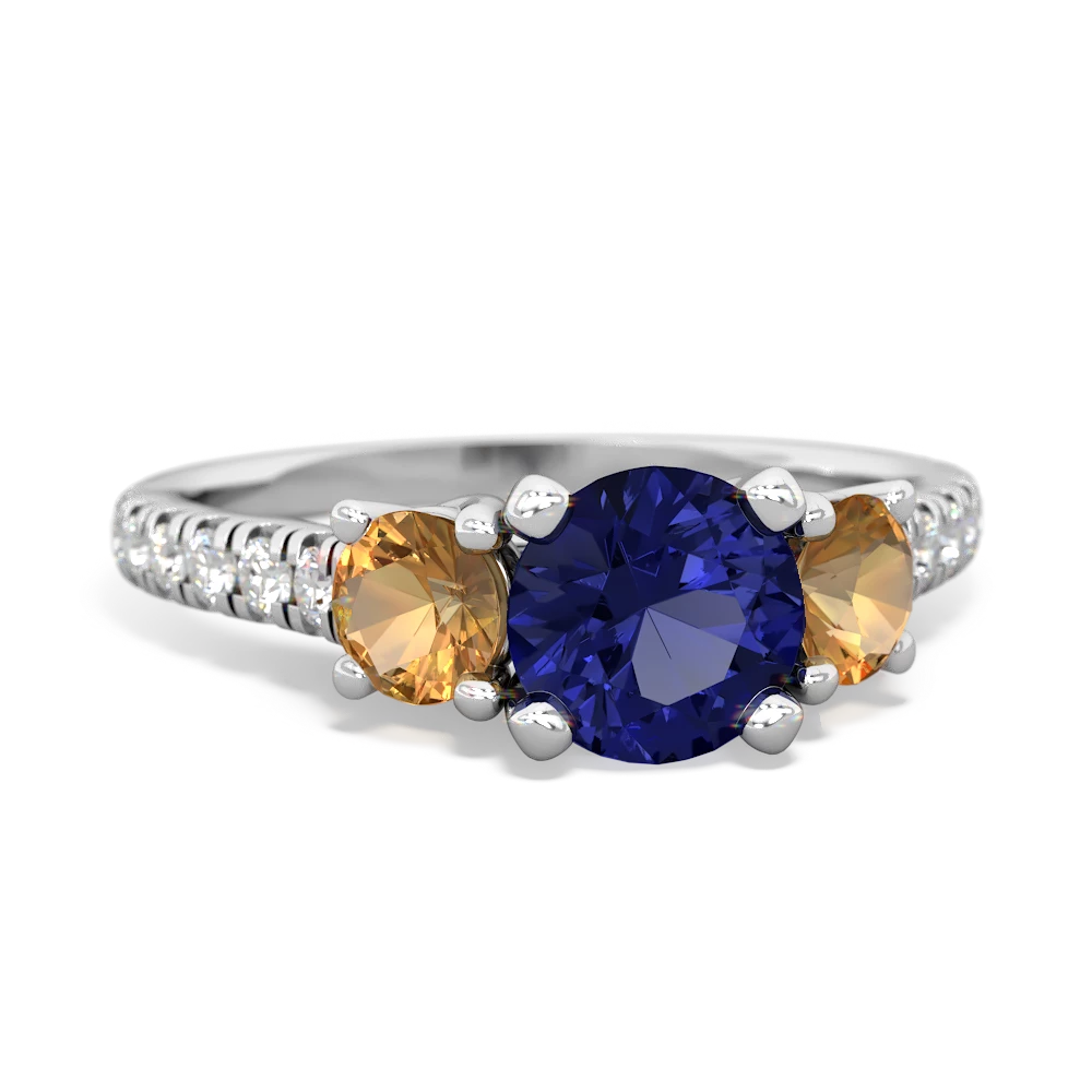 Lab Sapphire Pave Trellis 14K White Gold ring R5500