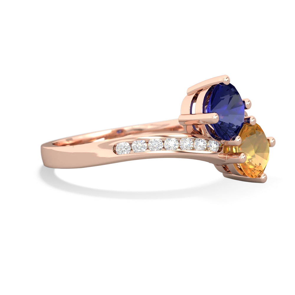 Lab Sapphire Channel Set Two Stone 14K Rose Gold ring R5303