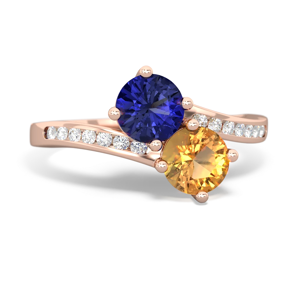 Lab Sapphire Channel Set Two Stone 14K Rose Gold ring R5303