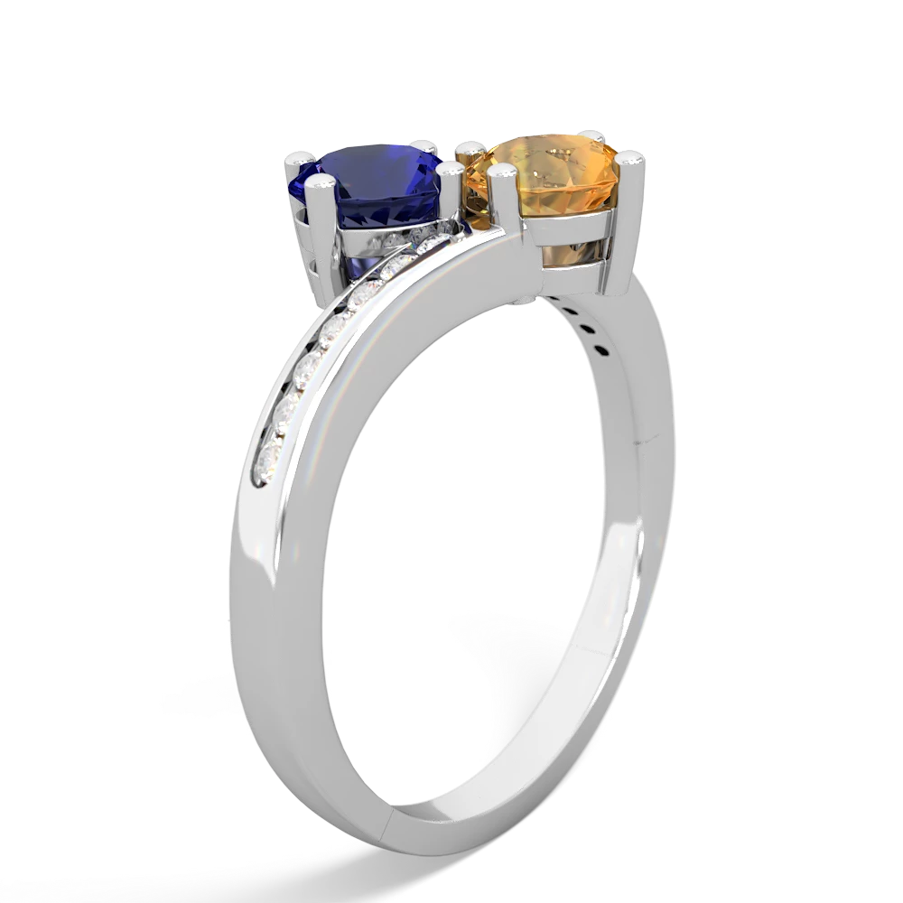 Lab Sapphire Channel Set Two Stone 14K White Gold ring R5303