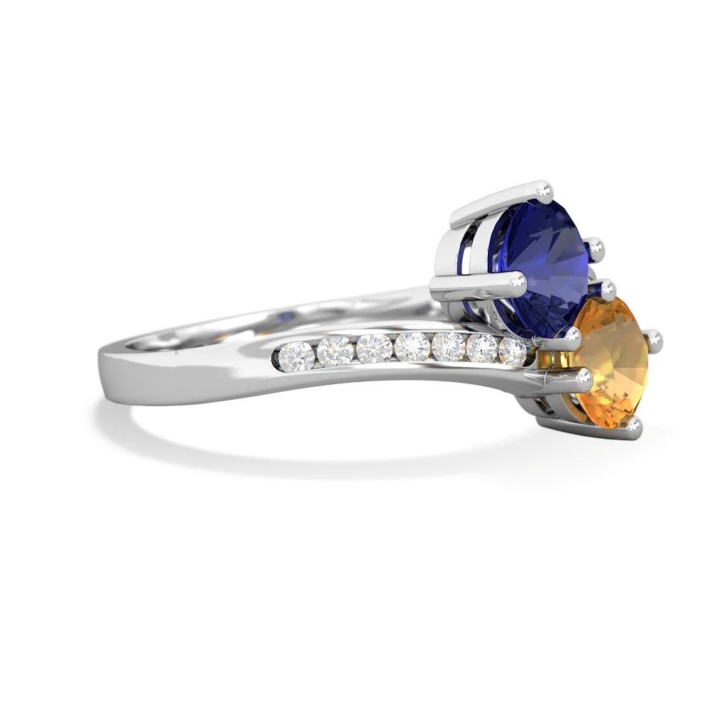 Lab Sapphire Channel Set Two Stone 14K White Gold ring R5303