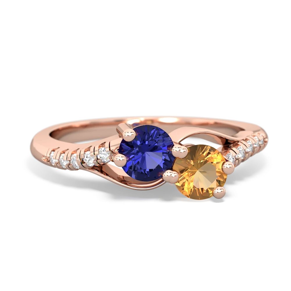 Lab Sapphire Infinity Pave Two Stone 14K Rose Gold ring R5285